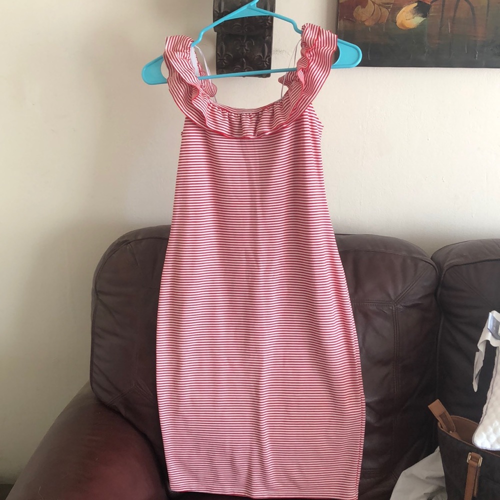 Zara off the shoulder red and white striped dress